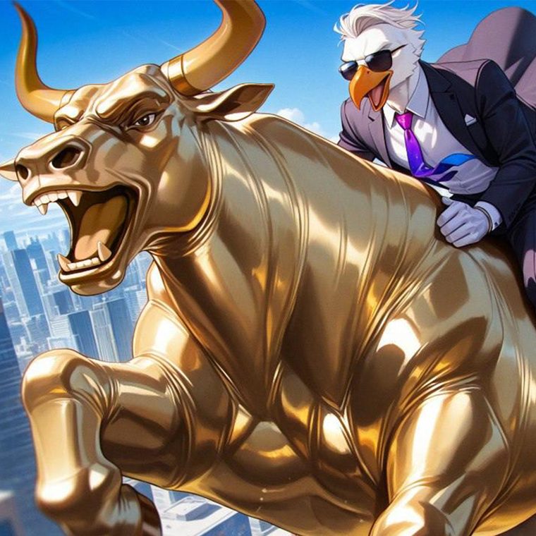 Barron riding the golden bull